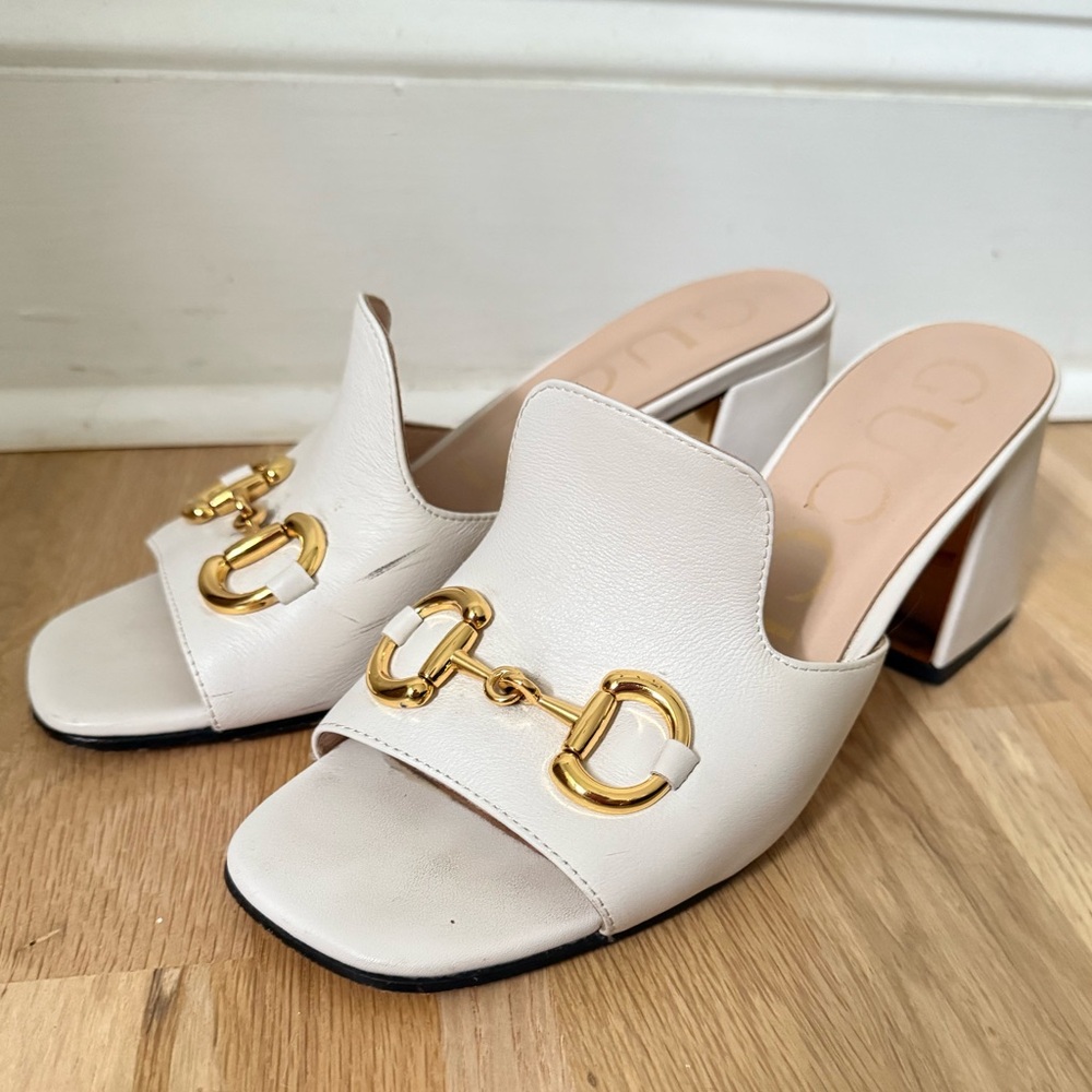 Gucci Nappa Horsebit 75mm Slide Sandals White - Picture 2 of 10